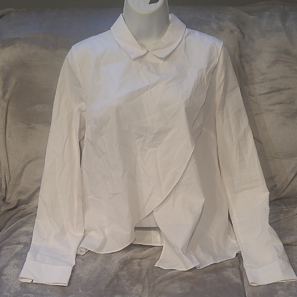 Kendall & Kylie White Cotton Long-sleeve Collared Shirt